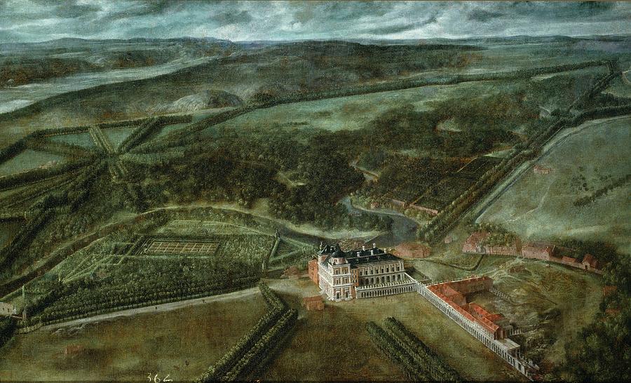 Vista del Real Sitio de Aranjuez, ca. 1636, Spanish School, Canvas, 103 cm x 216 c... Painting by Anonymous