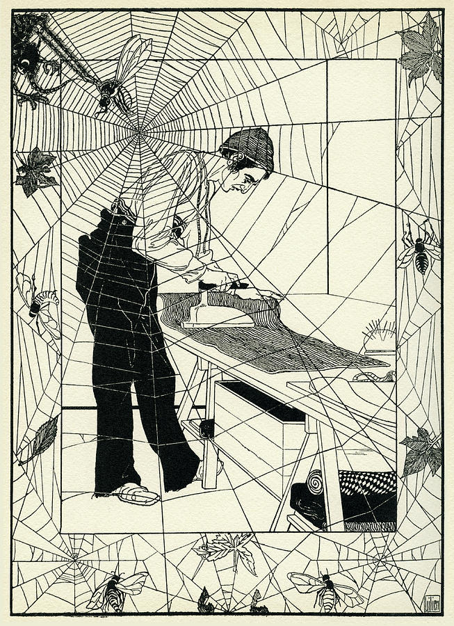 Visual Metaphor Of Worker Trapped In The Spiders Web Drawing by Ephraim Moses Lilien