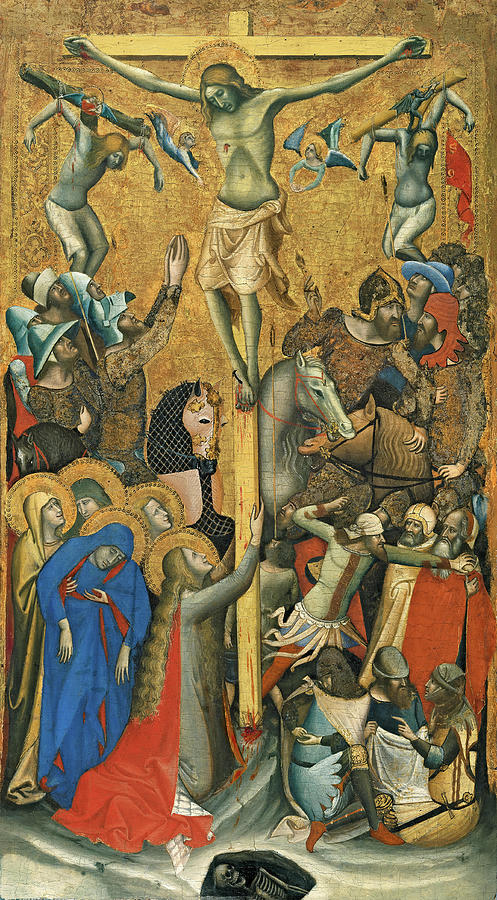 Vitale da Bologna --?-, before 1309--?- between 1359/61-. The Crucifixion -ca. 1335-. Tempera and... Painting by Vitale da Bologna -c 1309-1359-