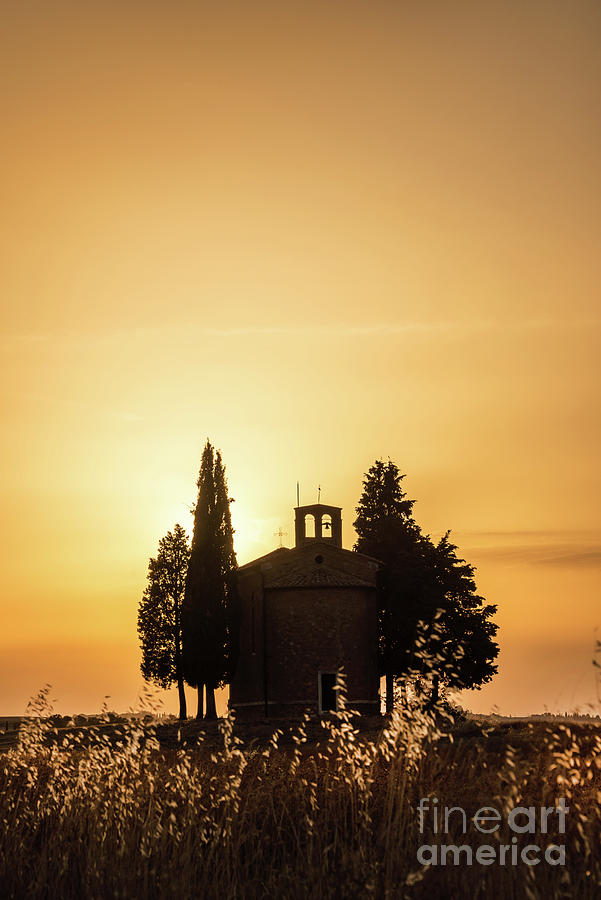 Vitaleta Chapel at sunset, Tuscany Italy Photograph by Delphimages Photo Creations