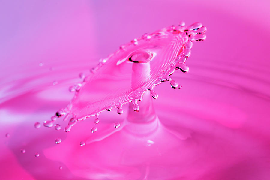Abstract Photograph - Vivid Pink Water Drop Collision by SR Green
