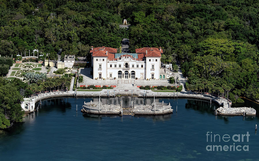 Vizcaya Museum and Gardens Miami Aerial Photograph by David Oppenheimer