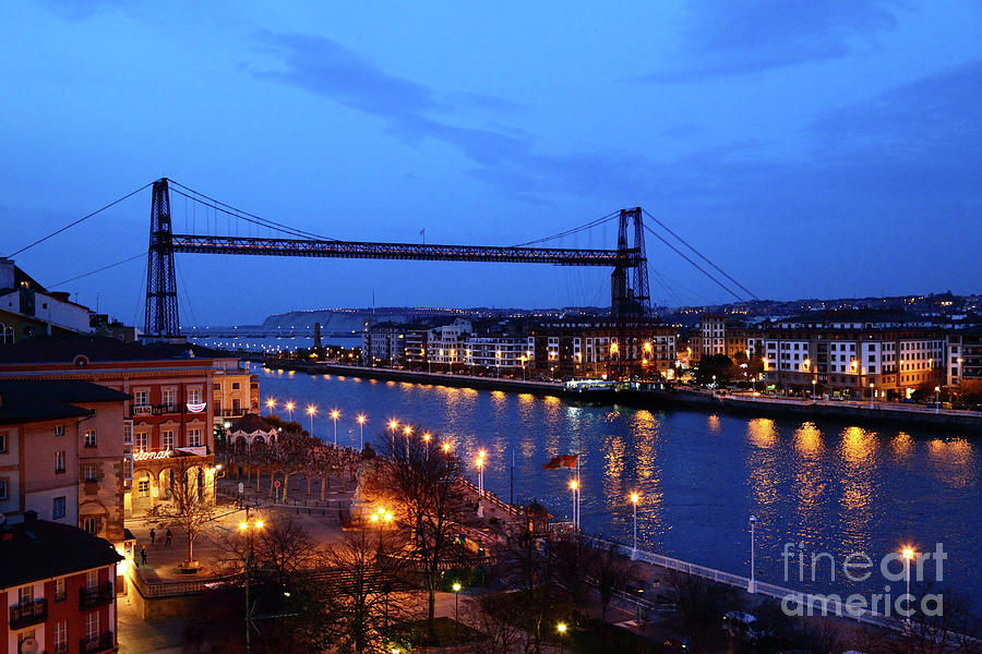 Vizcaya Transporter Bridge near Bilbao at Blue Hour Photograph by James Brunker