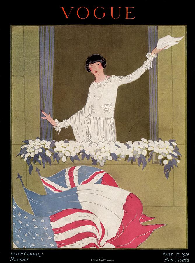 Vogue Cover Of A Woman Waving A Handkerchief Painting by Alice de Warenne Little