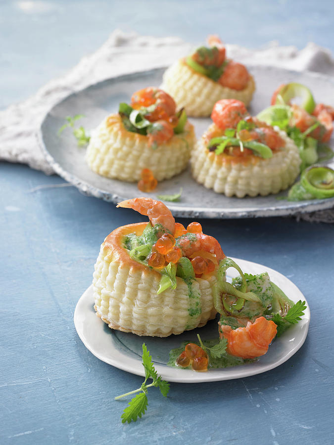 Vol Au Vents Filled With Crayfish In A Nettle Sauce With Keta Caviar Photograph by Jan-peter Westermann