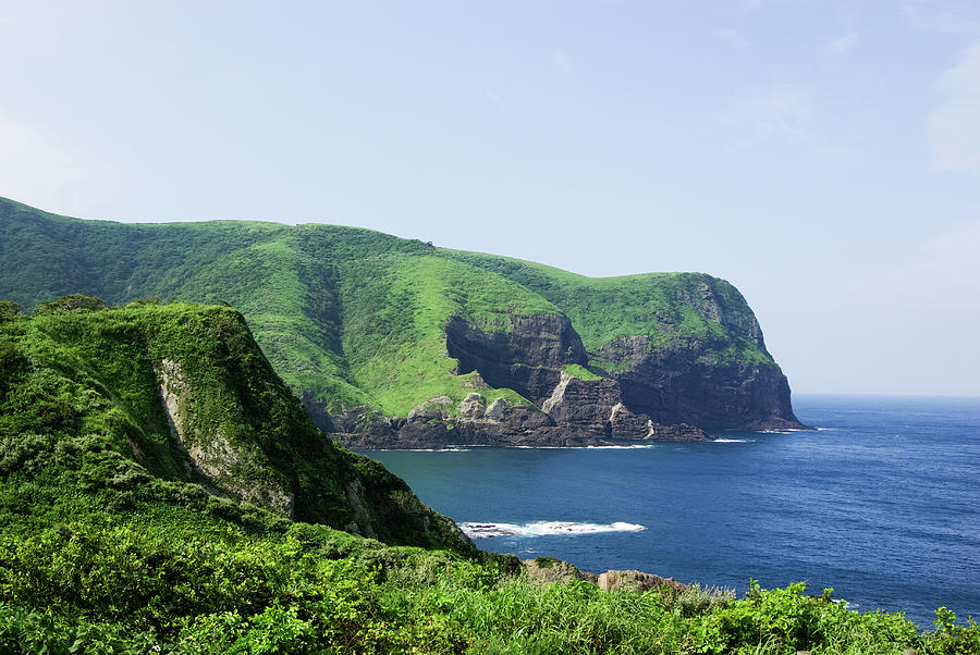Volcanic Coastline Covered By Grass Photograph by Ippei Naoi