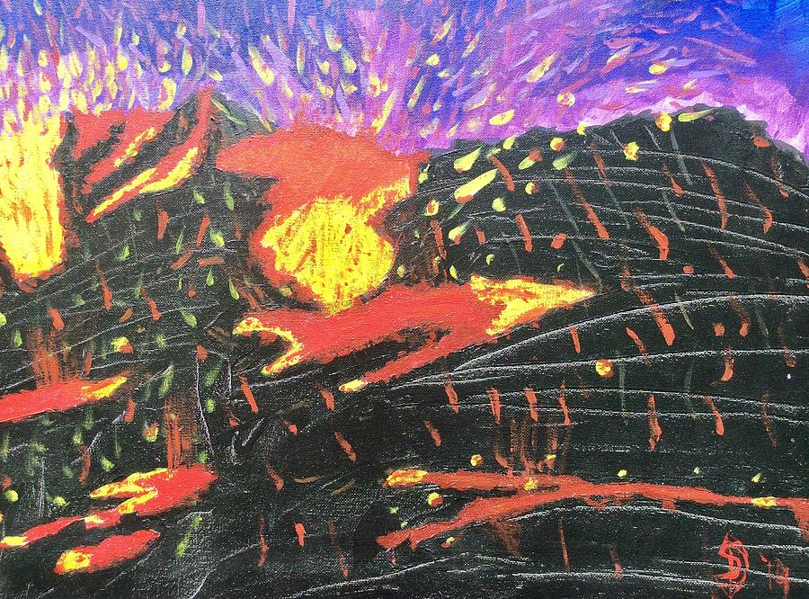 Volcano At Sunset Painting