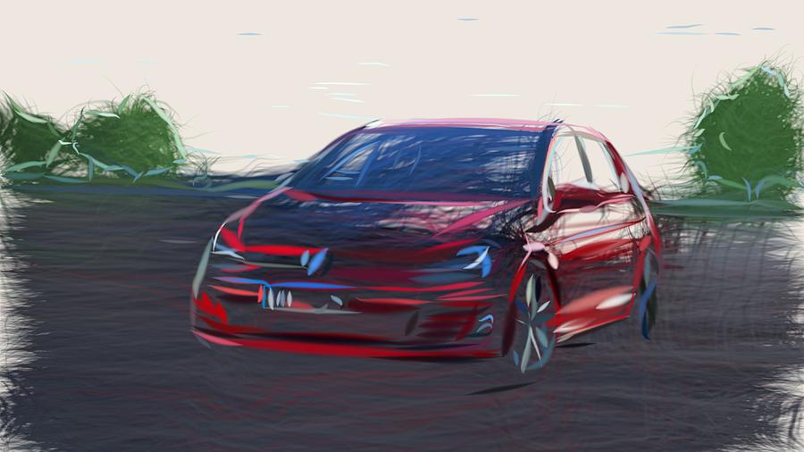 Volkswagen Golf GTD Drawing Digital Art by CarsToon Concept