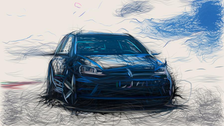 Volkswagen Golf R Drawing Digital Art by CarsToon Concept