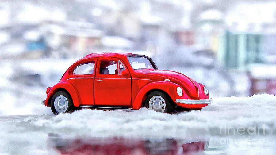Volkswagen in the Snow  Mixed Media by Elaine Manley