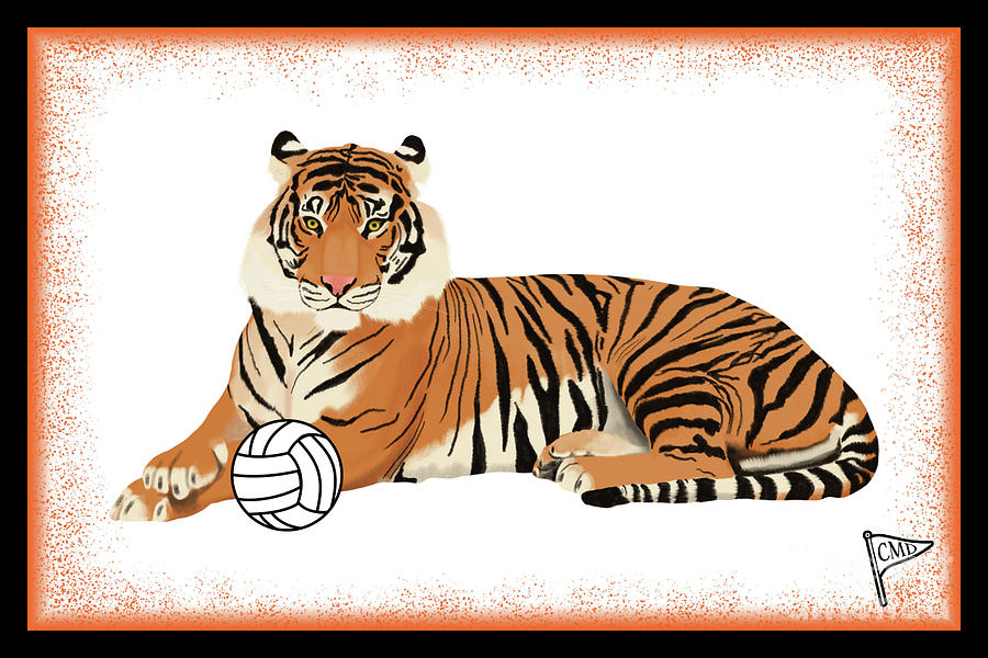 Tiger Digital Art - Volleyball Tiger Orange by College Mascot Designs