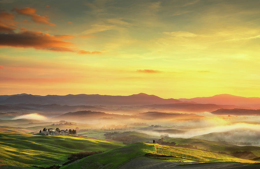 Volterra foggy panorama at sunset Photograph by Stefano Orazzini