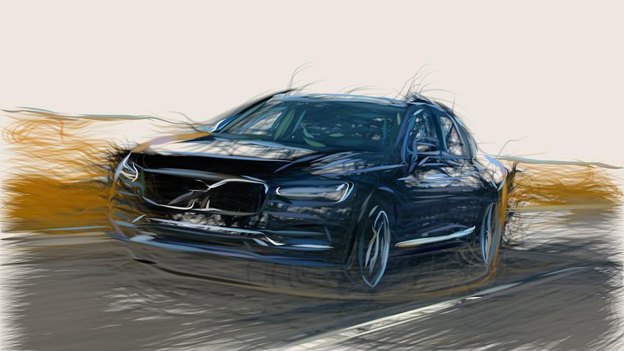 Volvo S90 Drawing Digital Art by CarsToon Concept