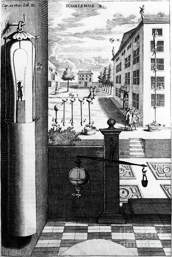 Black And White Drawing - Von Guerickes Water Barometer, 1672 by Print Collector