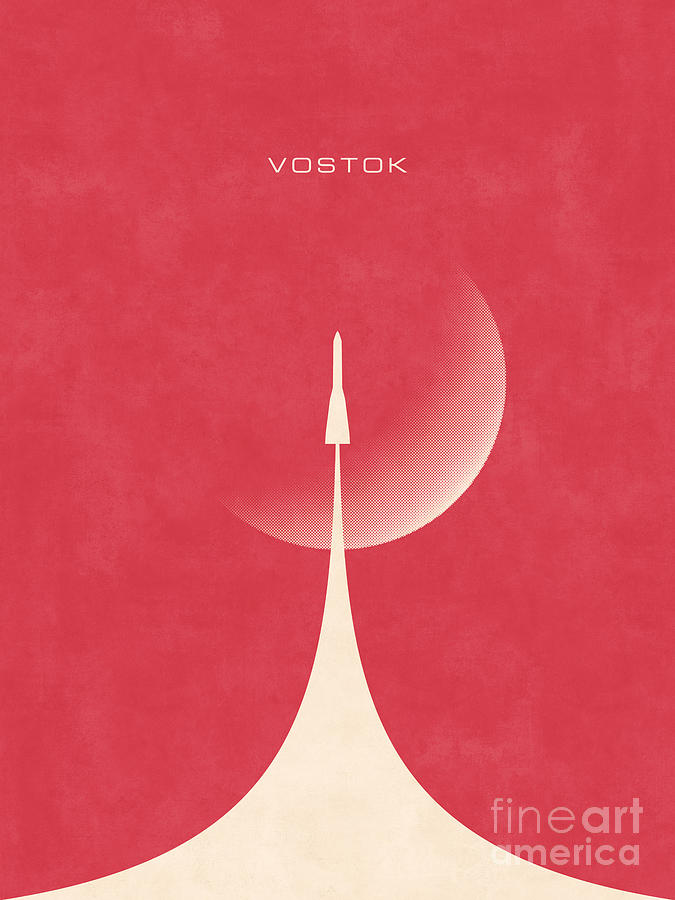 Space Digital Art - Vostok Rocket - Moon Red by Organic Synthesis