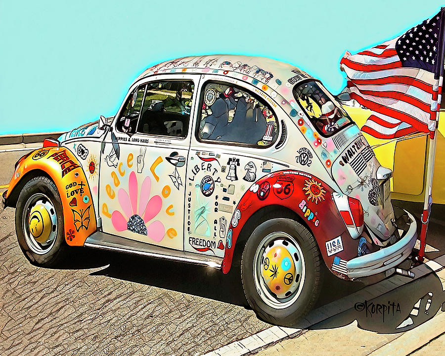 VW Bug and American Flag Photograph by Rebecca Korpita