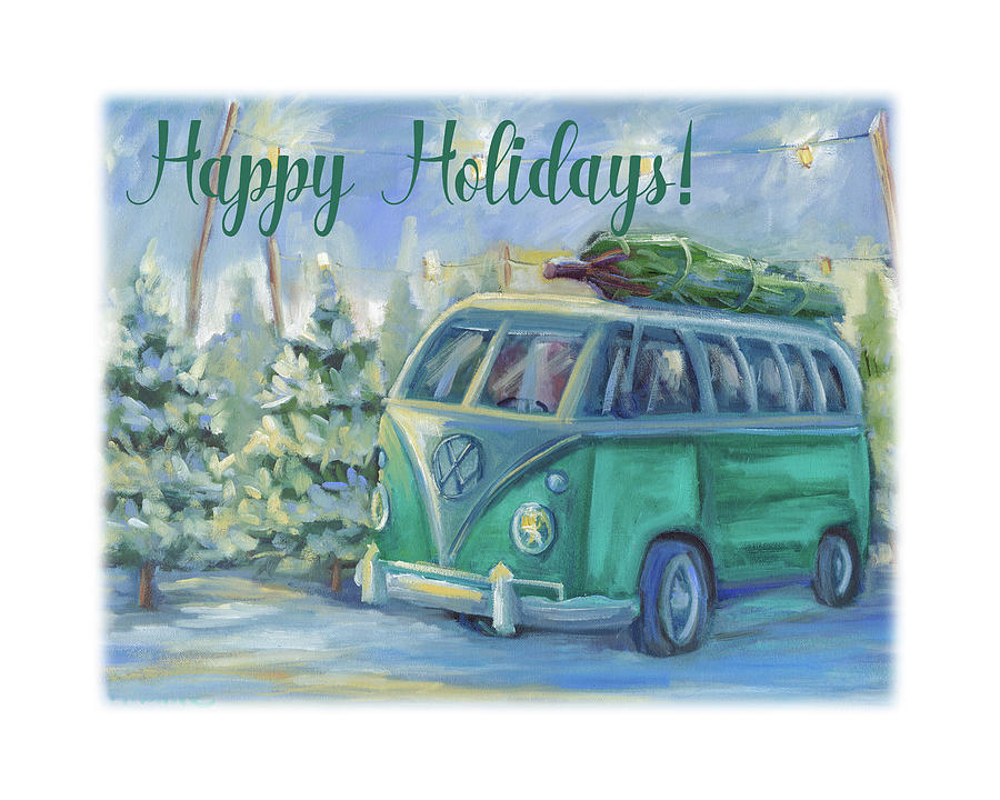 Transportation Painting - Vw Christmas-happy Holidays by Marnie Bourque