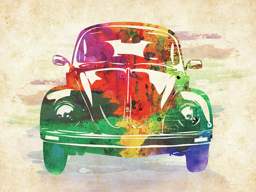 Vw Old Beetle Colorful Watercolor Digital Art By Mihaela Pater 