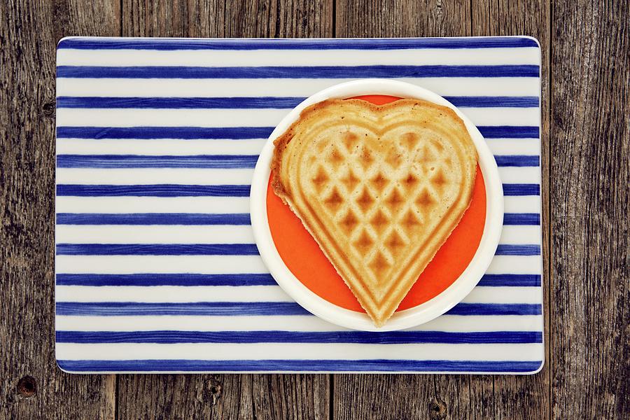 Waffle Heart On An Orange Plate Photograph by Nina Struve