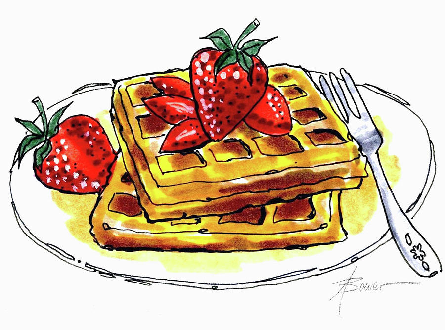 Waffles and Strawberries  Painting by Adele Bower