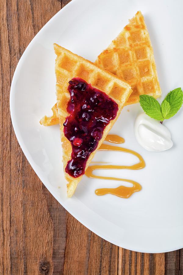 Waffles With Berry Jam top View Photograph by Jan Prerovsky