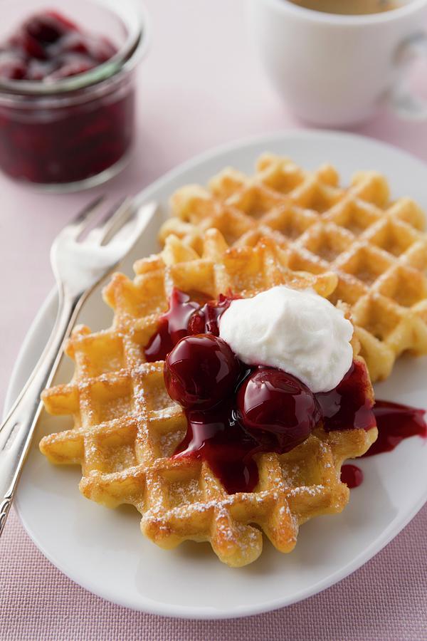Waffles With Cherries And Cream Photograph by Younes Stiller