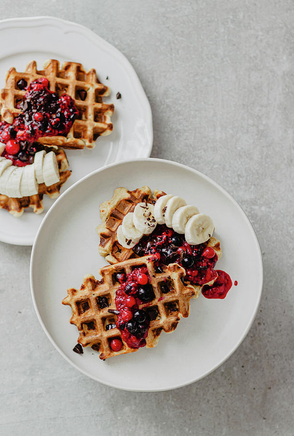Waffles With Forest Berries And Banana Photograph by Monika Rosa