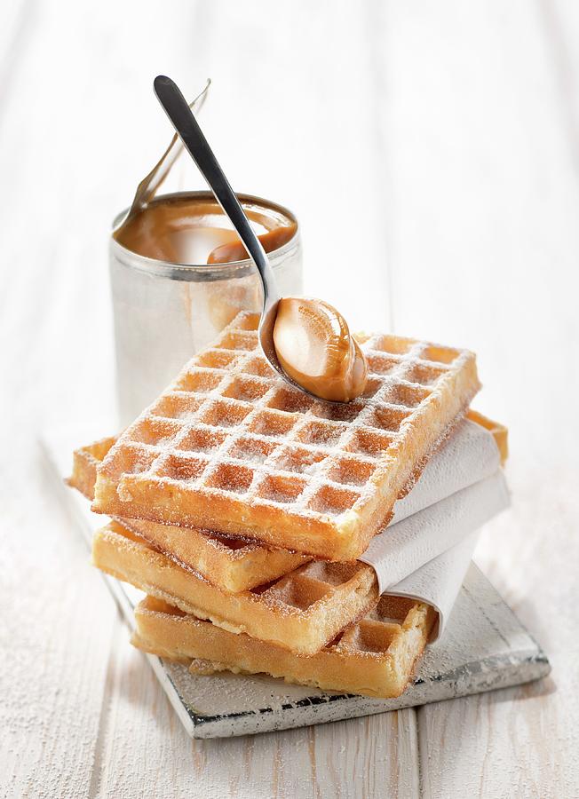 Waffles With Homemade Milk Jam Photograph by Studio