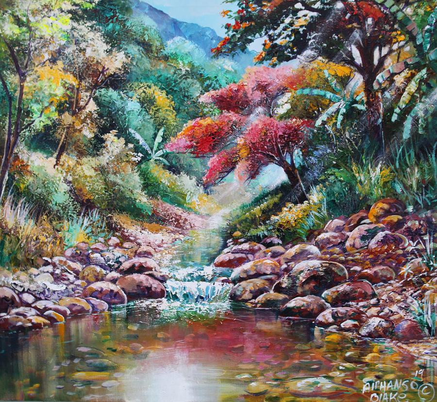 Wag Water River 4 Painting by Alphanso Blake