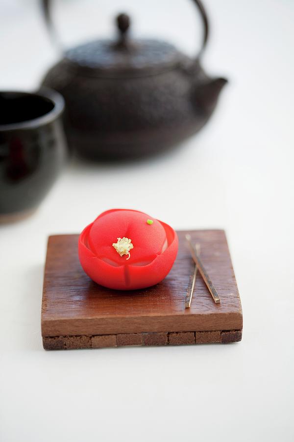 Wagashi Camellia tsubaki With A Teapot japan Photograph by Martina Schindler