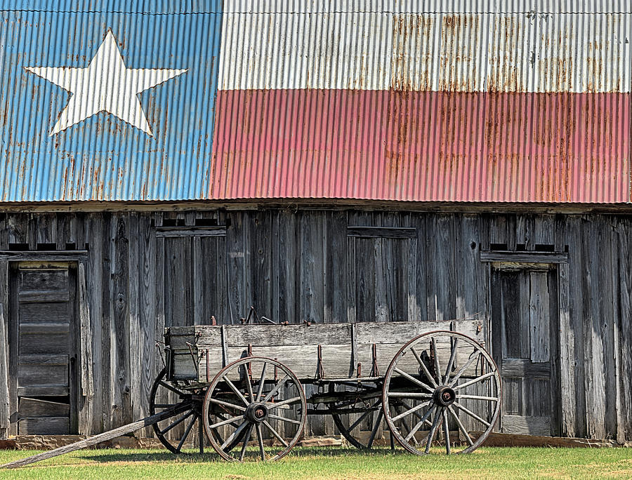 Wagon and Texas Barn Photograph by JC Findley