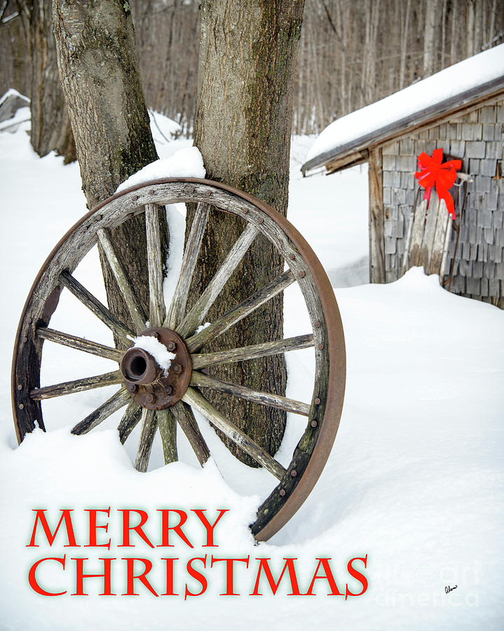 Wagon Wheel Merry Christmas Card Photograph by Alana Ranney