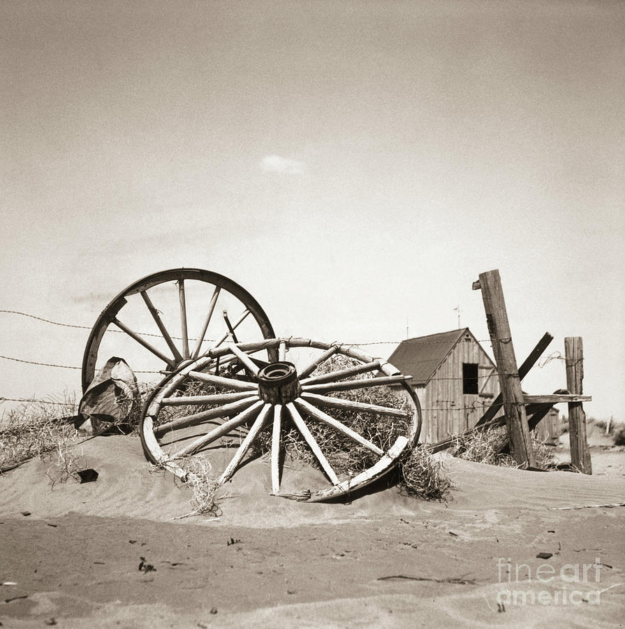 Wagon Wheels Leaning Against Barbwire Photograph by Bettmann