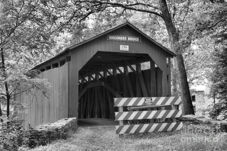 Wagoner Covered Bridge Entrance Black And White Photograph by Adam Jewell