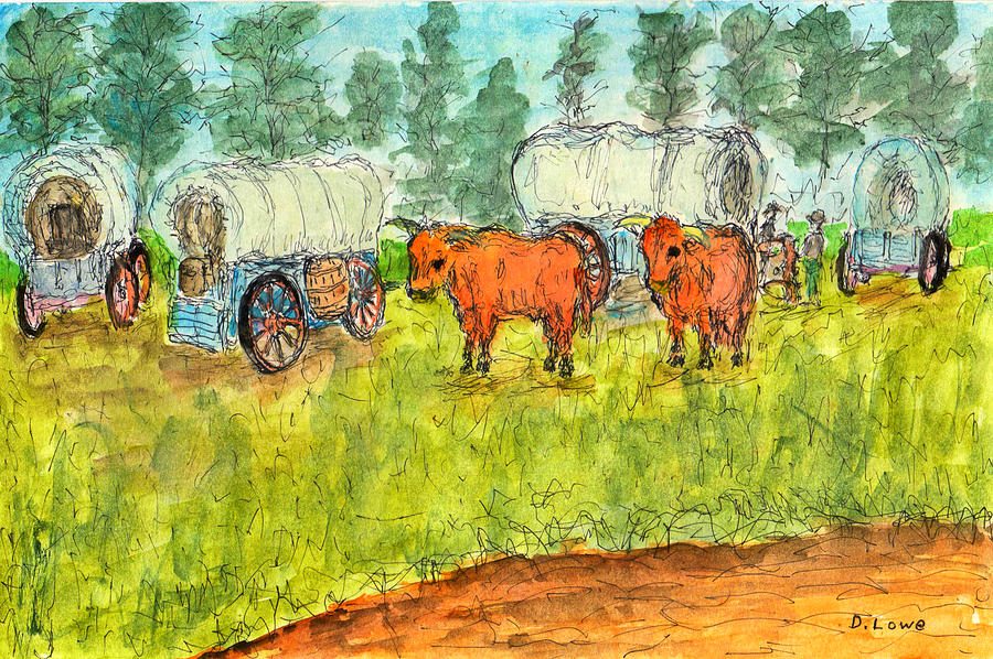 Wagons and Oxen Painting by Danny Lowe