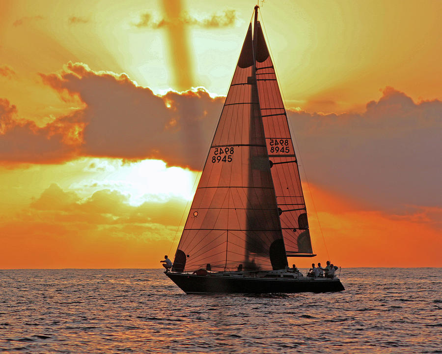 Waikiki Sailing Sunset Photograph by Robin Valentine