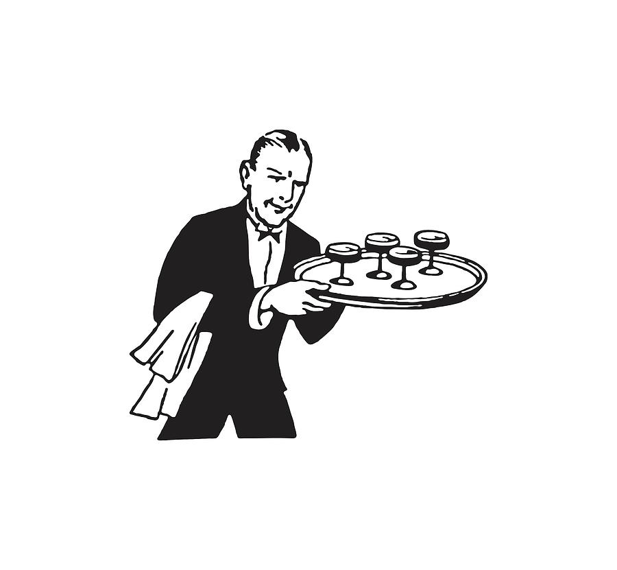 Waiter with Cocktails on Tray Drawing by CSA Images - Fine Art America