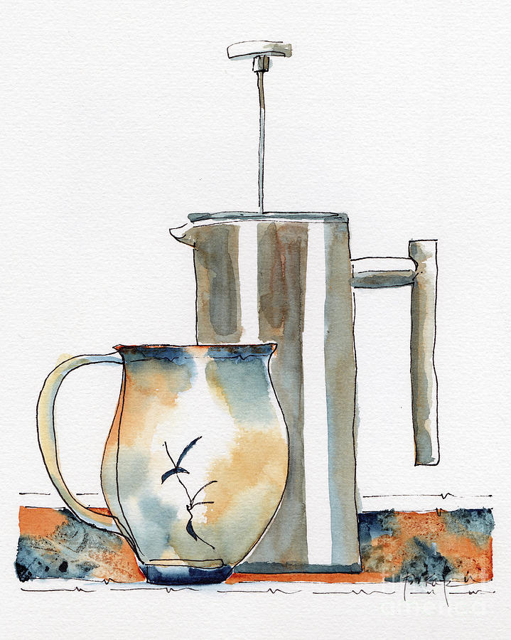 Waiting For His Morning Coffee Painting by Pat Katz