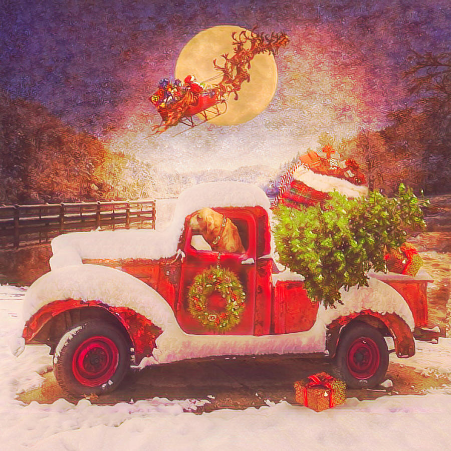 Waiting for Santa in Square Old Postcard Digital Art by Debra and Dave Vanderlaan