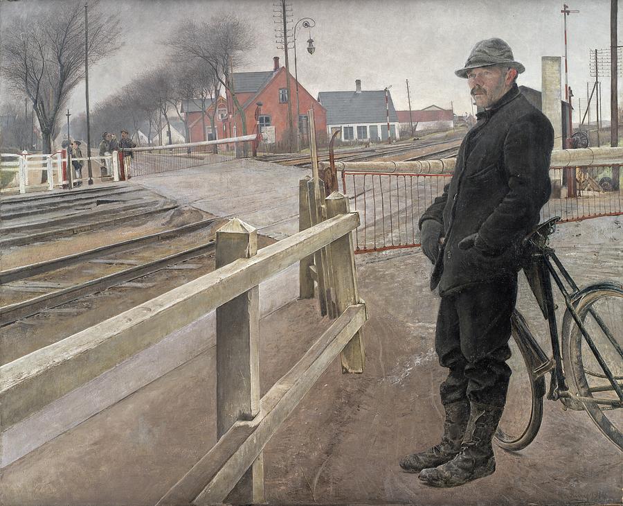 Tree Painting - Waiting For The Train. Level Crossing By Roskilde Highway by L.a. Ring