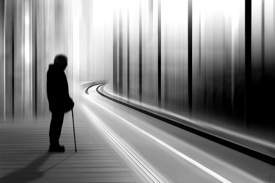Black And White Photograph - Waiting For The Train by Tanja Ghirardini