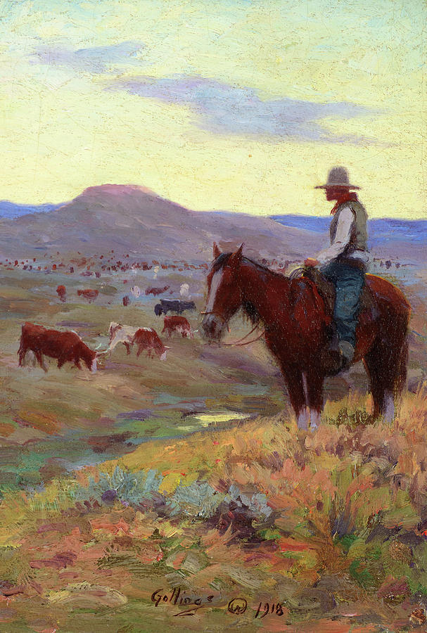 Waiting on the Herd, 1918 Painting by E William Gollings