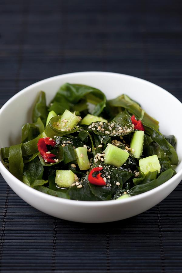 Wakame Salad With Cucumber, Chillies And Sesame Seeds japan Photograph