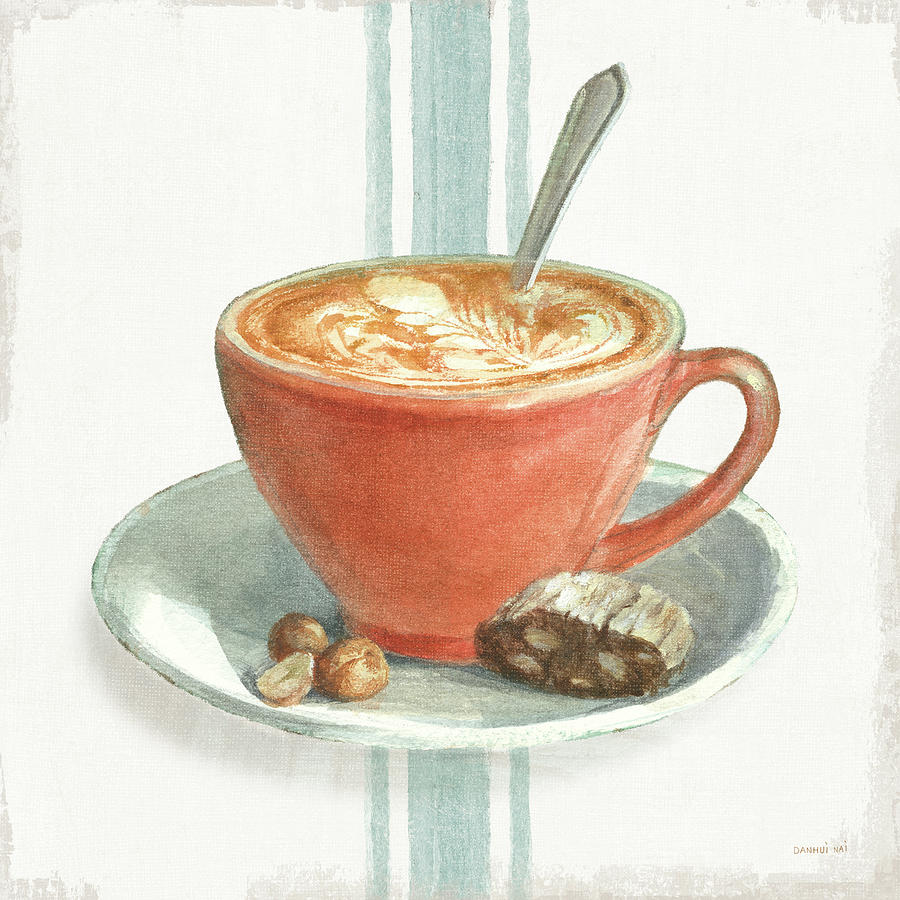 Coffee Painting - Wake Me Up Coffee IIi With Stripes by Danhui Nai