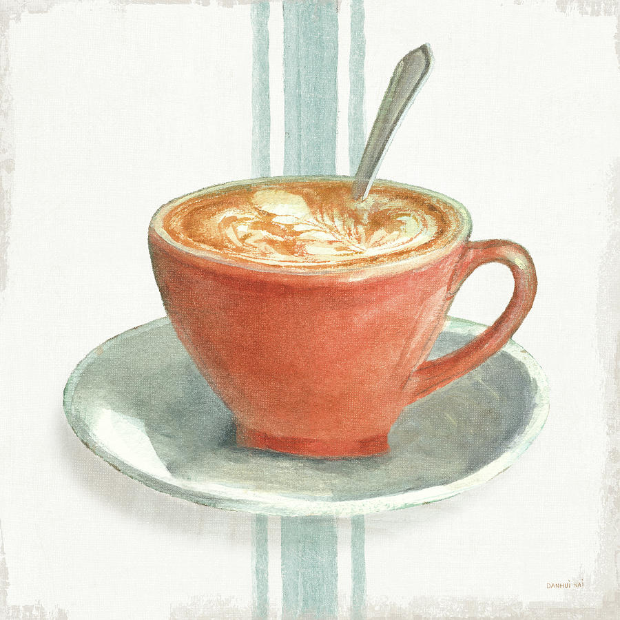 Coffee Painting - Wake Me Up Coffee IIi With Stripes No Cookie by Danhui Nai