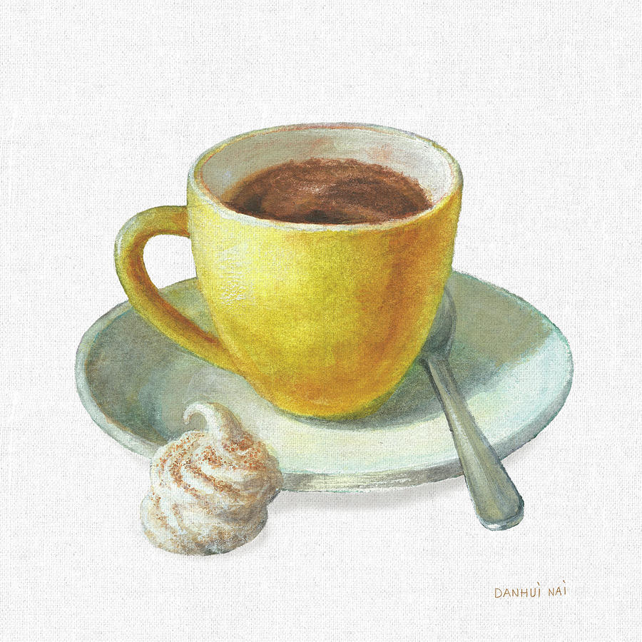 Coffee Painting - Wake Me Up Coffee Iv Linen by Danhui Nai