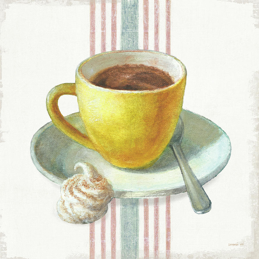 Coffee Painting - Wake Me Up Coffee Iv With Stripes by Danhui Nai