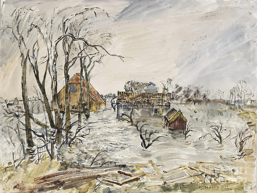 Walcheren Island Netherlands Flooded  Painting By Thomas Hennel 1903 1945, Watercolor 1944 Painting by Thomas Barclay Hennell