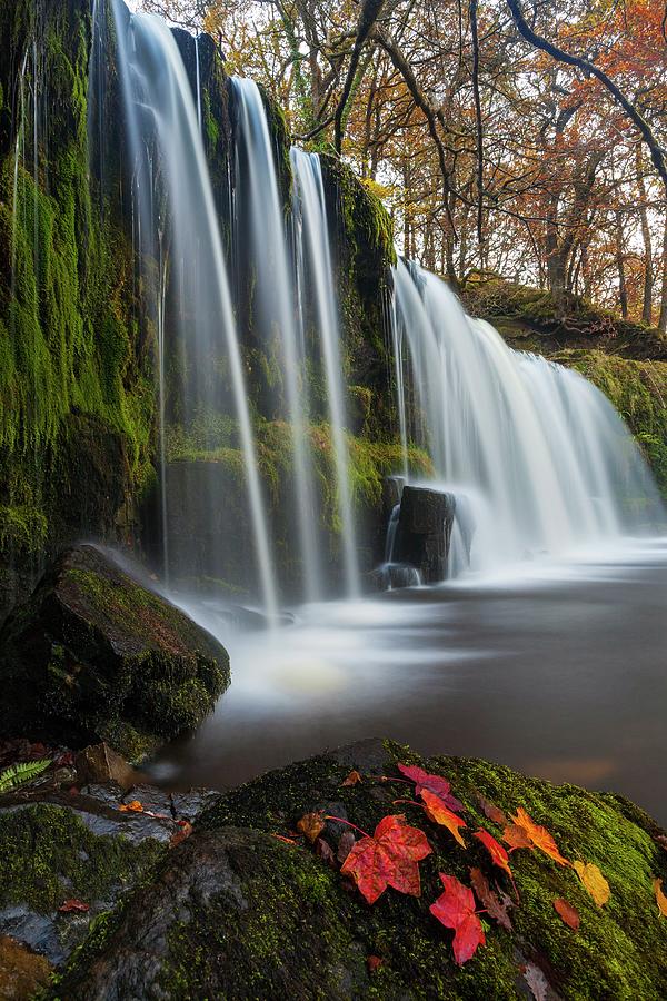 Fall Digital Art - Wales, Great Britain, Brecon Beacons National Park, British Isles, Powys, Afon Pyrddin Near Pontneddfechan, Sqwd Ddwli Waterfall by Billy Stock
