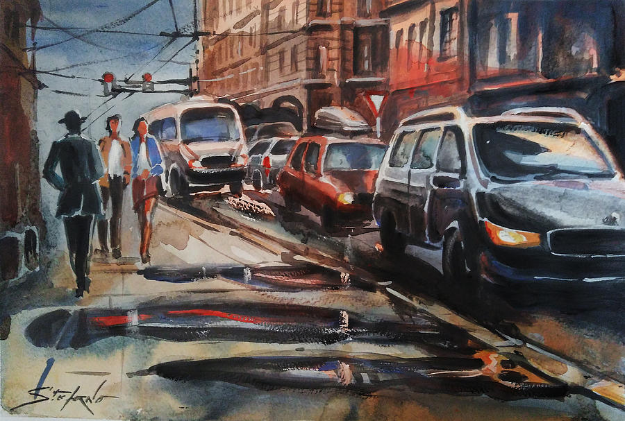 Watercolors Painting - Walk after Rain by Stefano Popovski Watercolors Painting - Walk after Rain by Stefano Popovski
